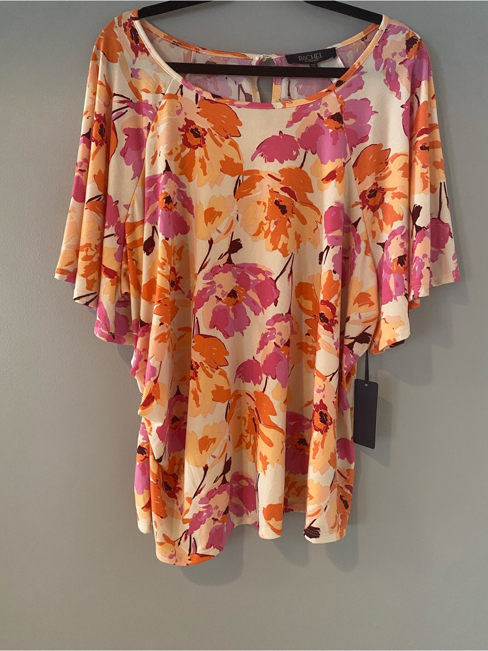 Rafaella Floral Flutter-Sleeve Tunic in Pink & Orange
